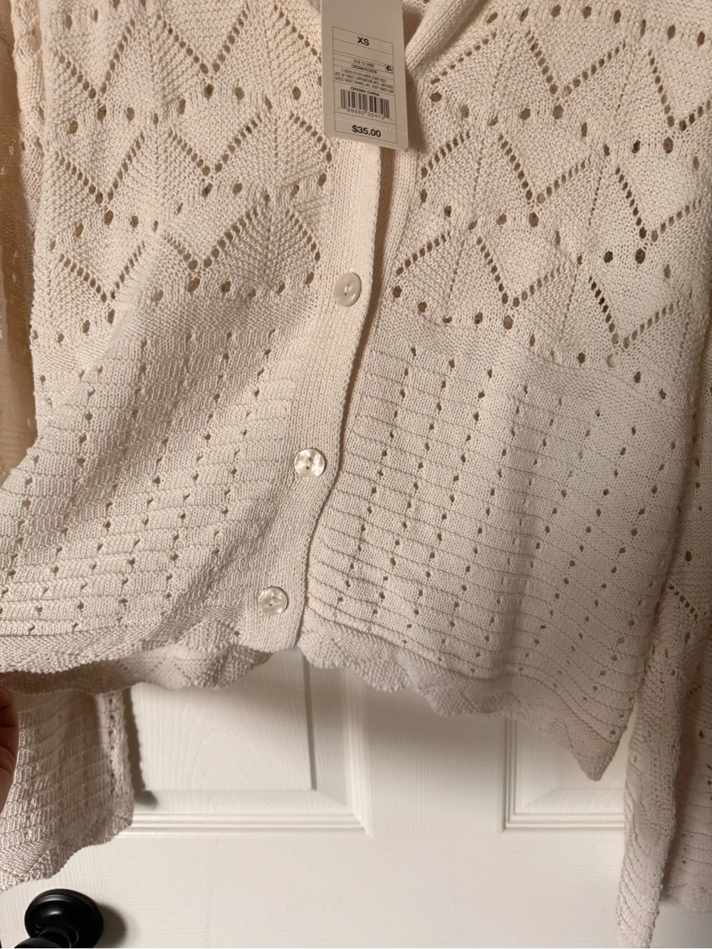 Women's Collared Crochet Cardigan - A New Day Cream XS